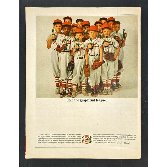 Canada Dry Grapefruit Drink "Boy's Baseball: Join the Grapefruit League" Ad 1964 - Picture 3 of 3